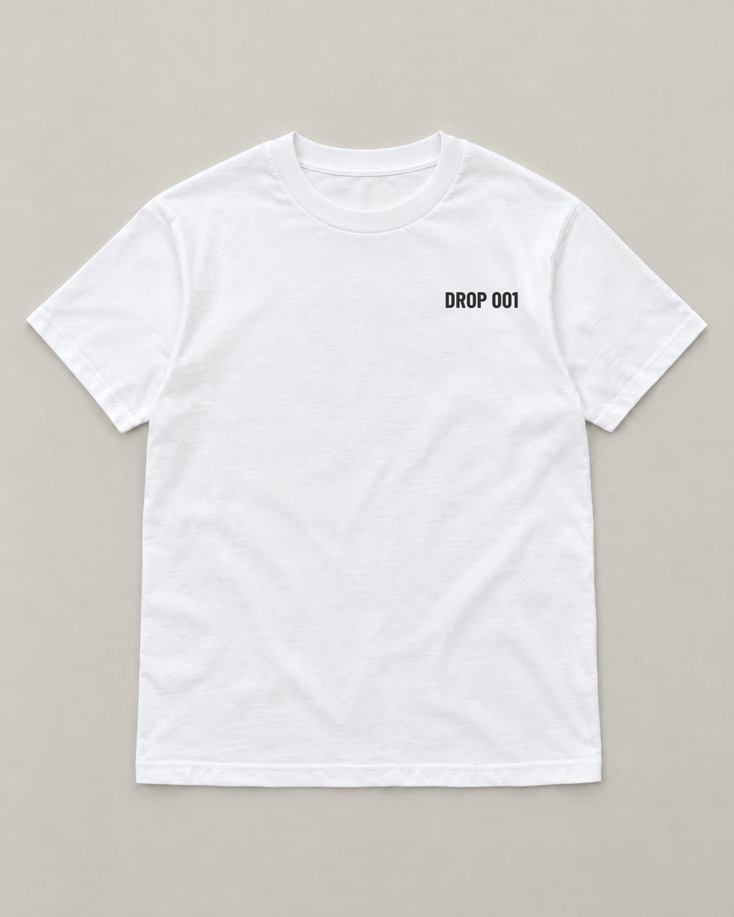 001 Tee in white, front, ink print